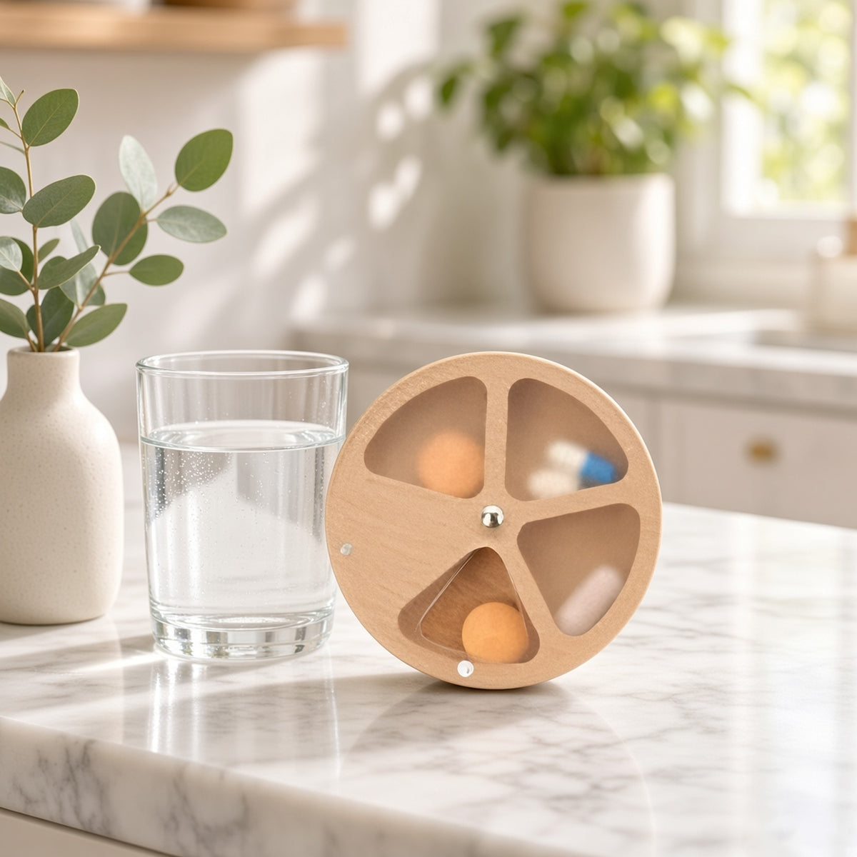 Wooden Pill Organizer Case - Round or Rectangular, Seasoned Pine