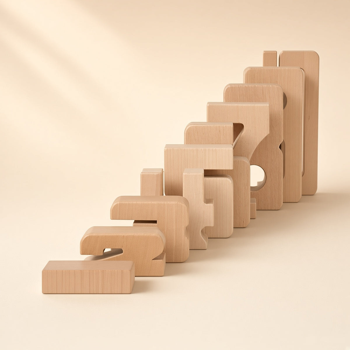 Wooden Number Blocks Learning Toy - Set of 10, Numbers 0-9, Birch Ply
