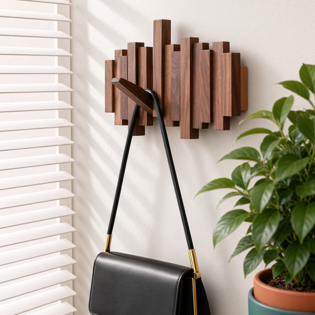 Wooden Piano Wall Hanger - Foldable Hooks, Old Burmese Teak, 4/6/8 Hook