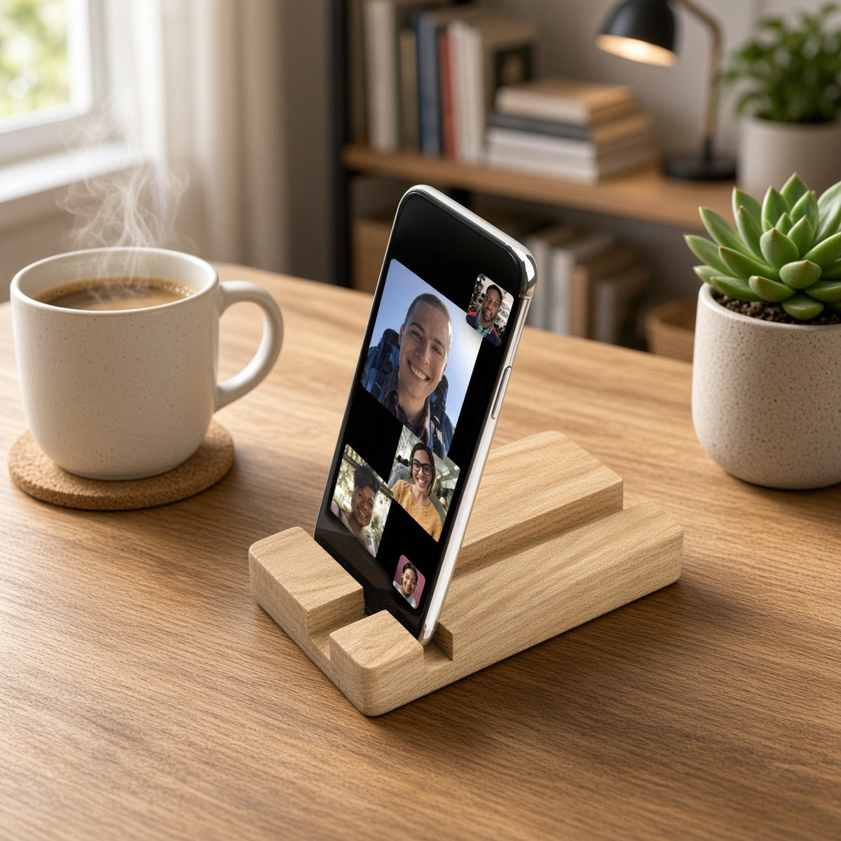 Wooden Magnetic Desk Stand - Laptop Stand, Mobile Holder & Cord Organizer