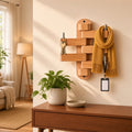 Vertical Wooden Wall Hanger - Foldable Hooks, Seasoned Pine