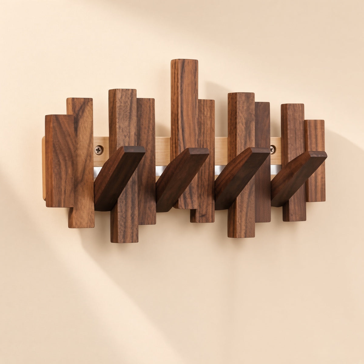 Wooden Piano Wall Hanger - Foldable Hooks, Old Burmese Teak, 4/6/8 Hook