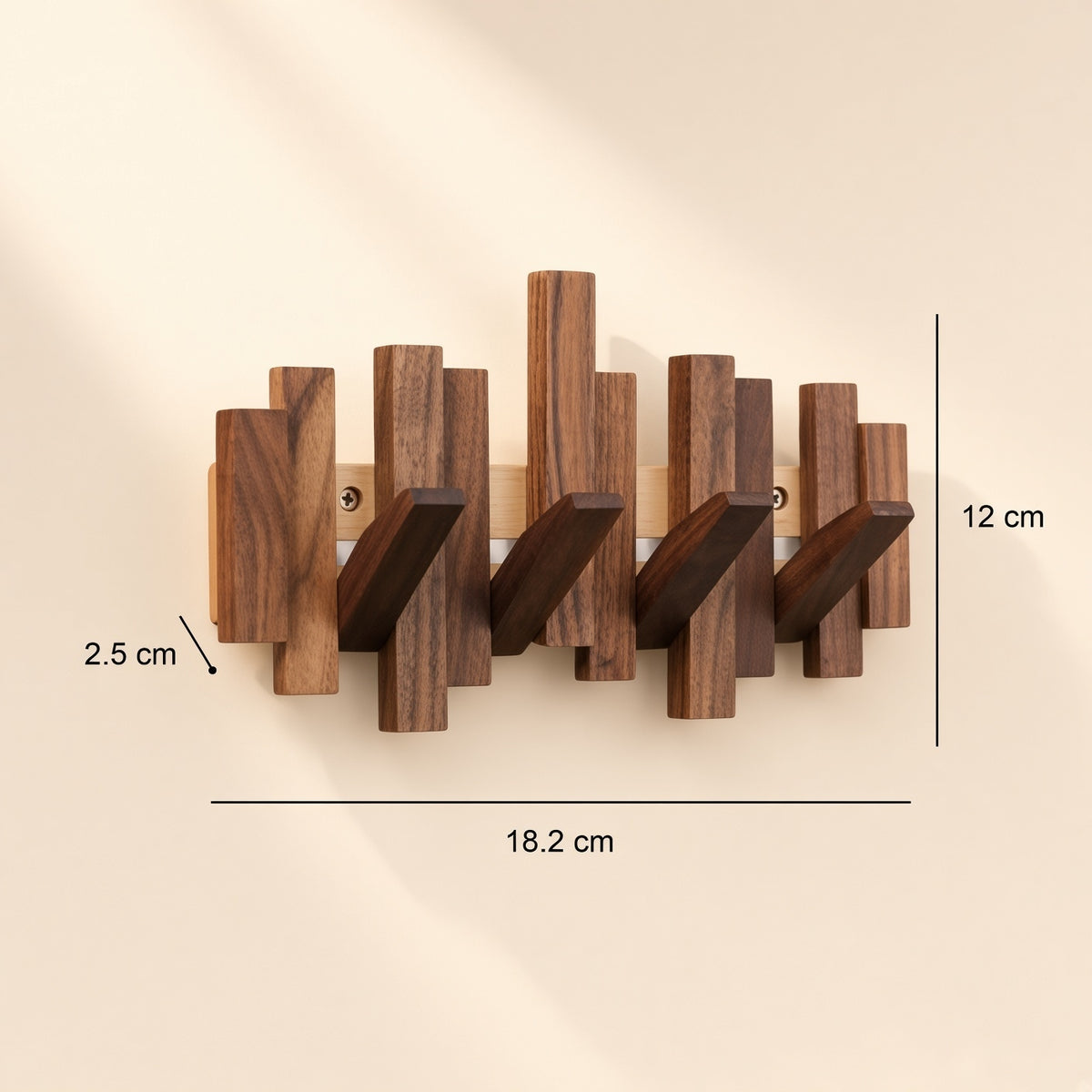 Wooden Piano Wall Hanger - Foldable Hooks, Old Burmese Teak, 4/6/8 Hook
