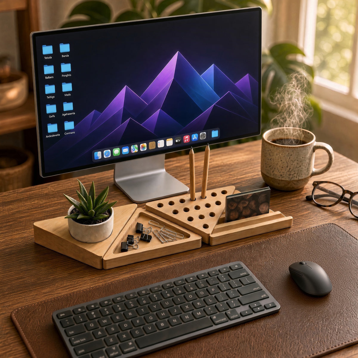 Wooden Desk Organiser Tray with Compartments - Design 6 (Set of 4 Triangle Trays)