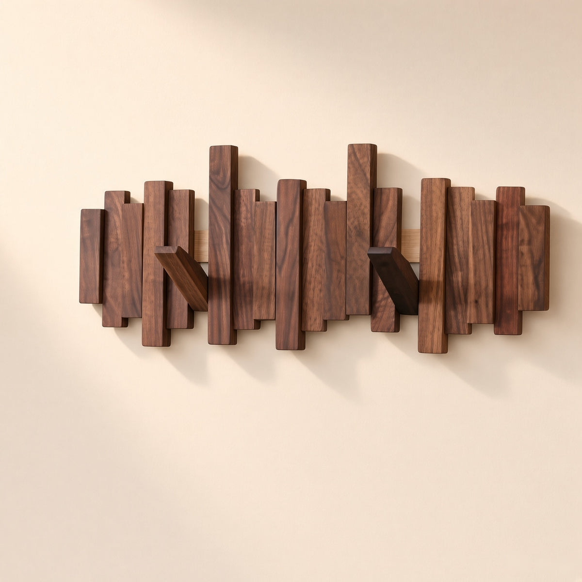 Wooden Piano Wall Hanger - Foldable Hooks, Old Burmese Teak, 4/6/8 Hook