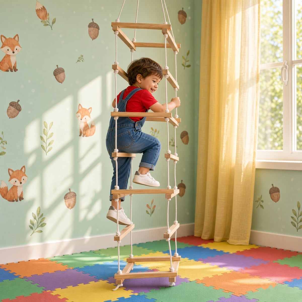7-Step Wooden Square Climbing Ladder for Kids - Seasoned Pine, Wide Flat Rungs (Ages 4–10)