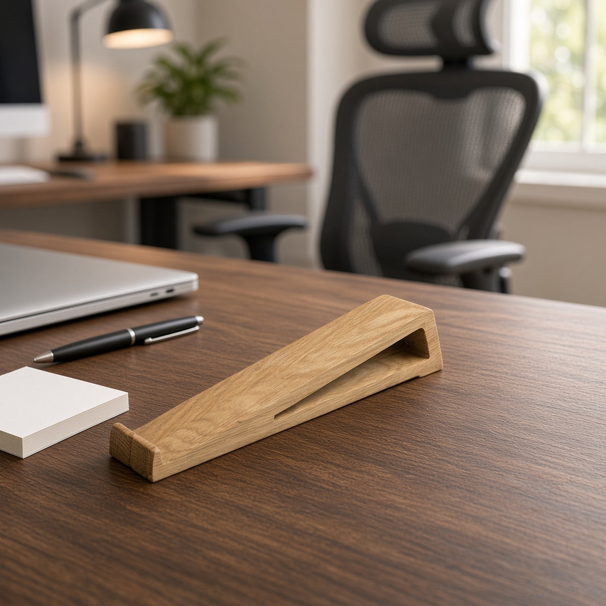Wooden Magnetic Desk Stand - Laptop Stand, Mobile Holder & Cord Organizer
