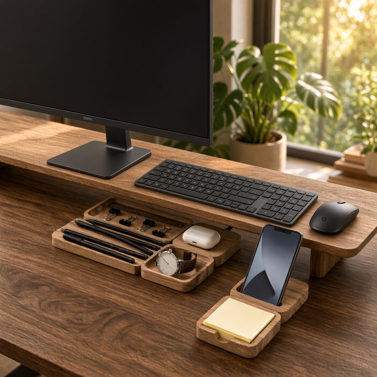 Wooden Desk Organiser Tray with Compartments - Design 4 (Modular Set)