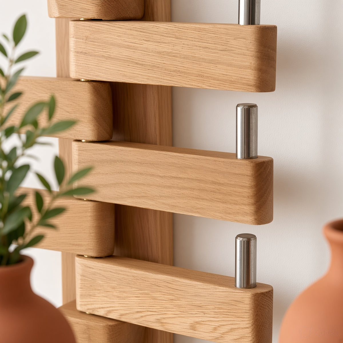 Vertical Wooden Wall Hanger - Foldable Hooks, Seasoned Pine