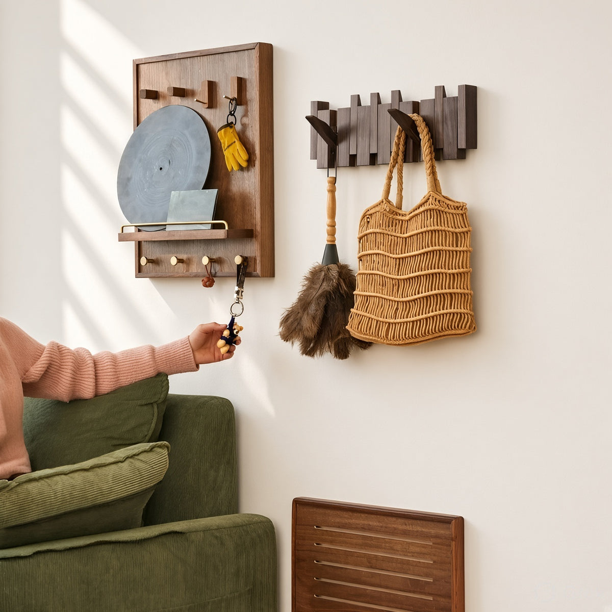 Classic Wooden Wall Hanger - 6 Hooks, Old Burmese Teak