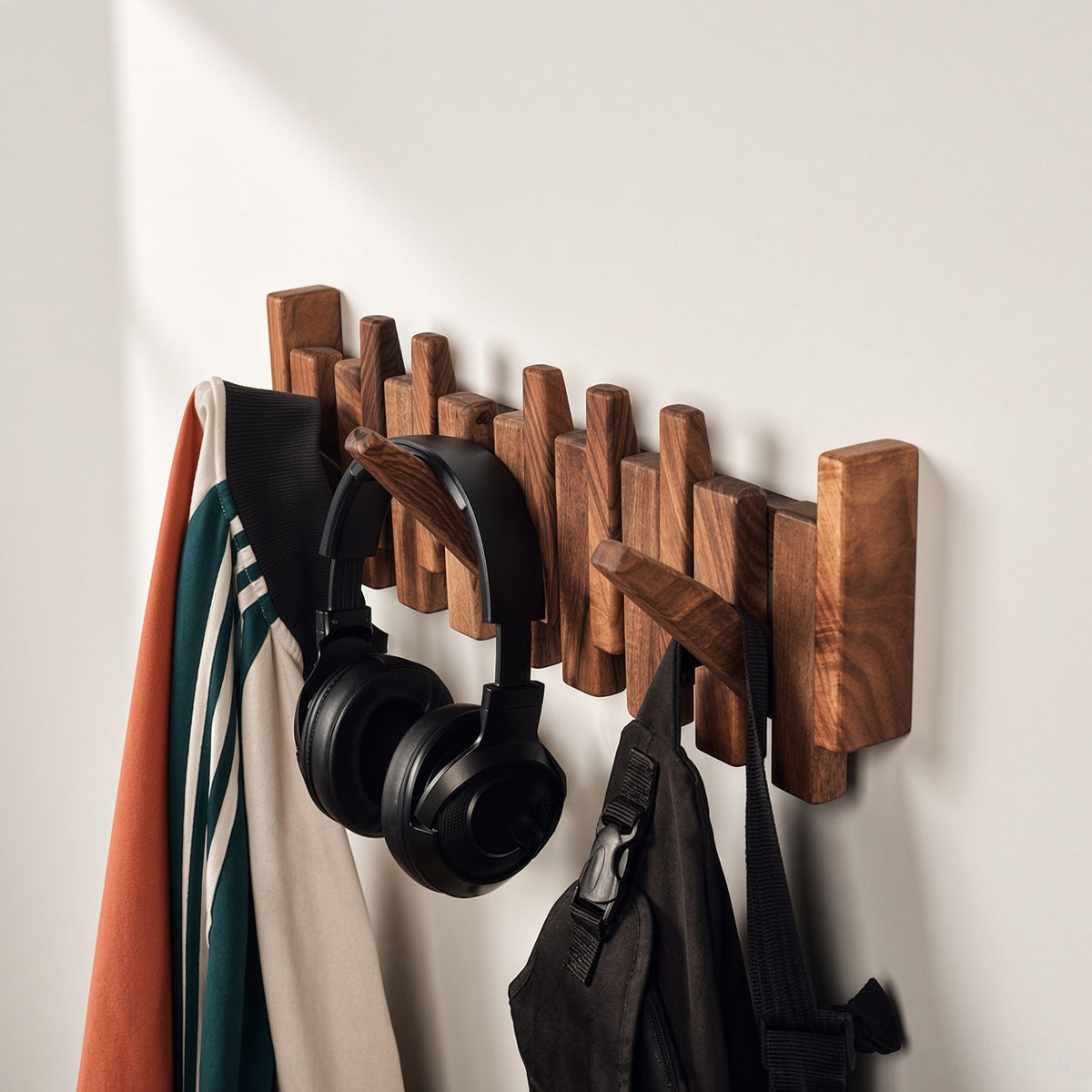Classic Wooden Wall Hanger - 6 Hooks, Old Burmese Teak
