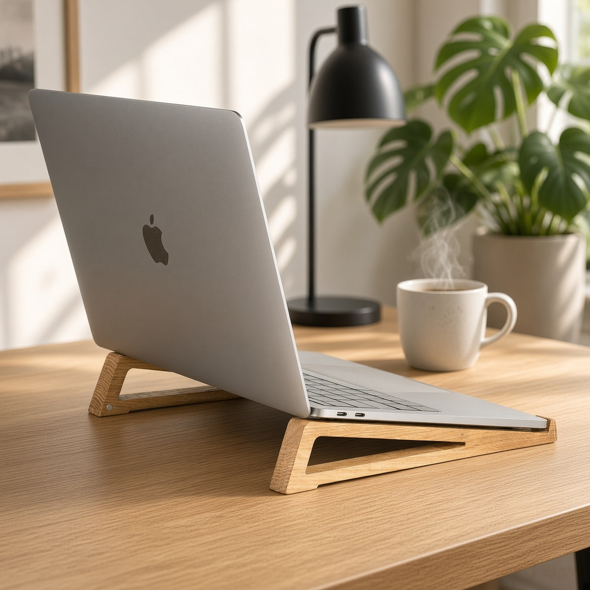 Wooden Magnetic Desk Stand - Laptop Stand, Mobile Holder & Cord Organizer