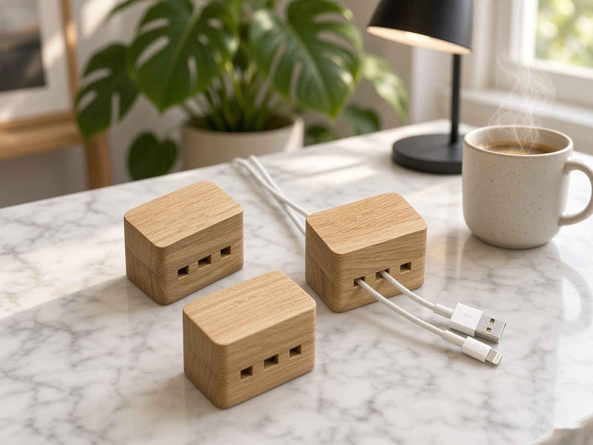 Wooden Magnetic Desk Stand - Laptop Stand, Mobile Holder & Cord Organizer