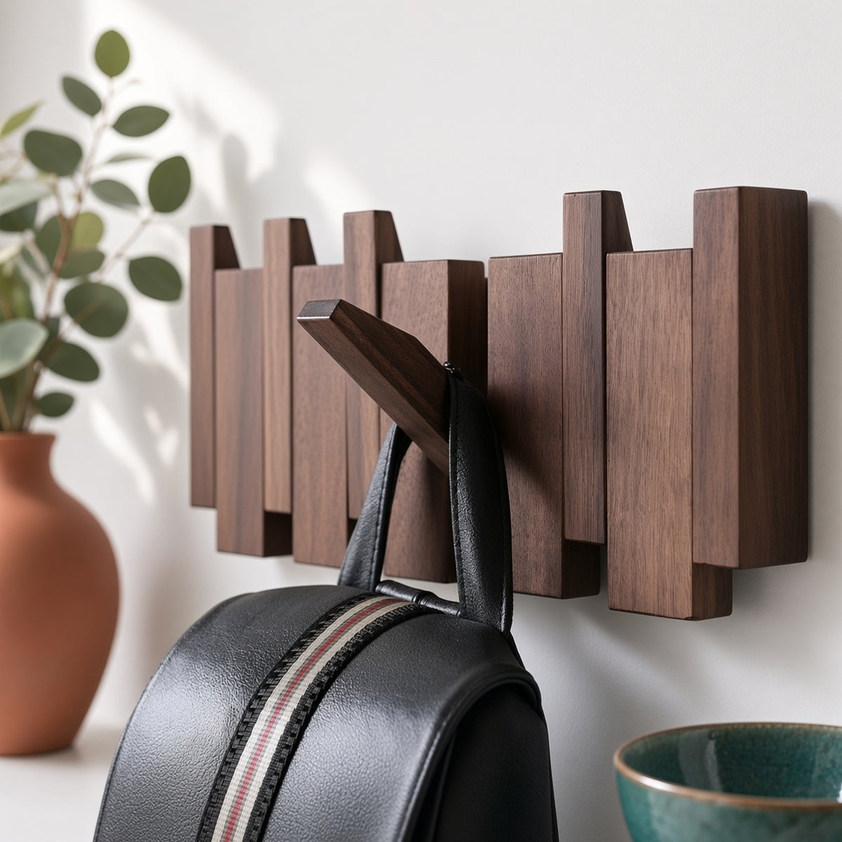 Classic Wooden Wall Hanger - 6 Hooks, Old Burmese Teak