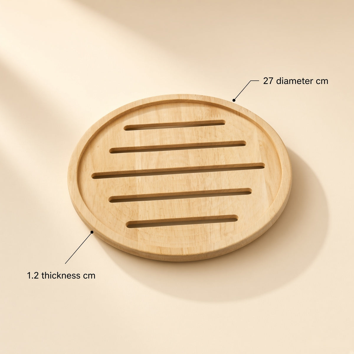 Wooden Roti Tray - Natural Rubberwood, Round or Line Design