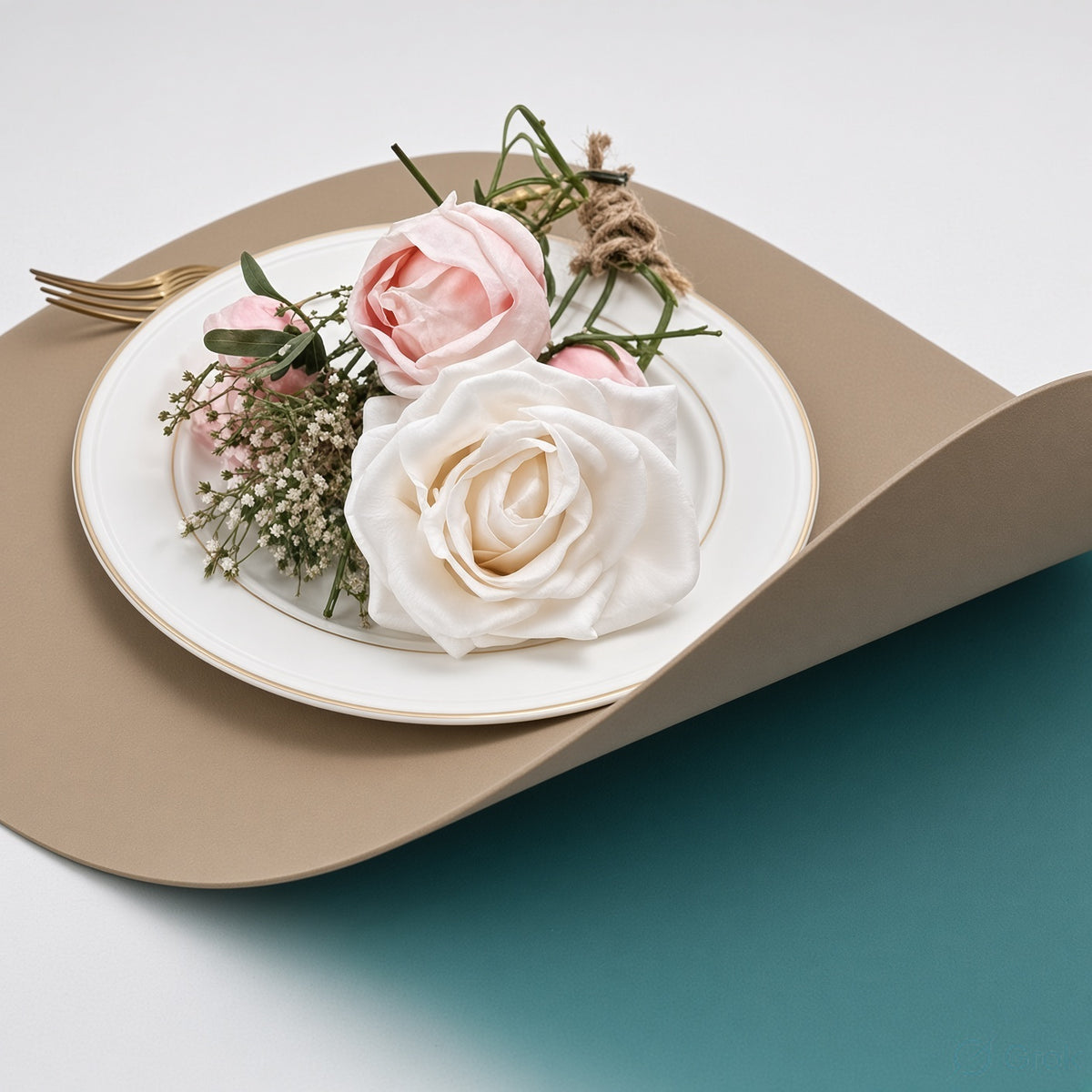 Wooden & Leather Placemat Set with Matching Tea Coasters Oval