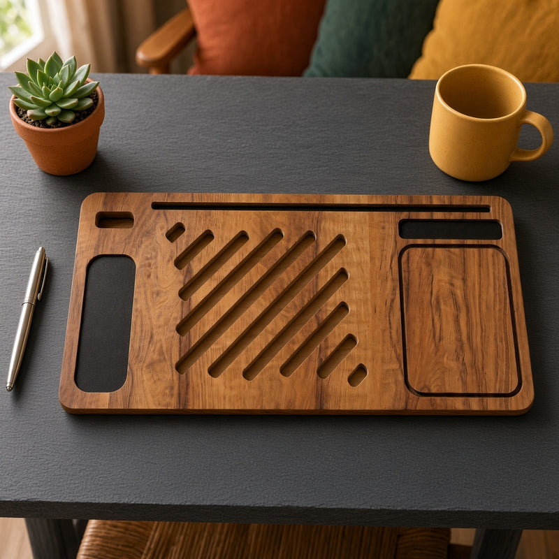 Wooden Lap Desk - Cross & Round Design, Stable Laptop/Notebook Surface