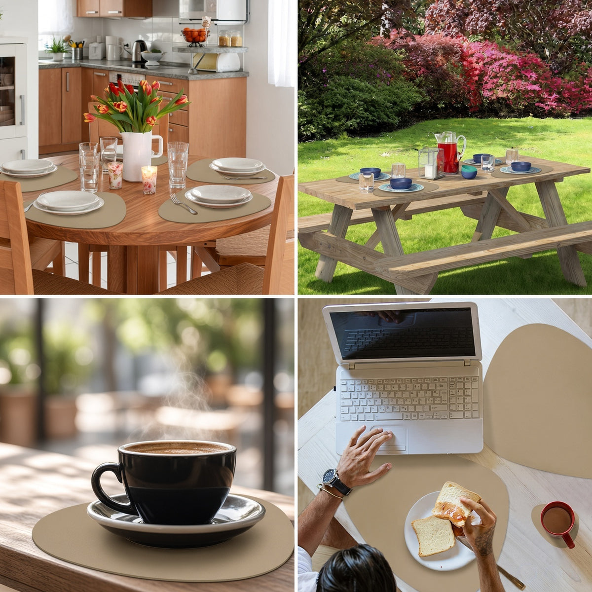 Wooden & Leather Placemat Set with Matching Tea Coasters Oval