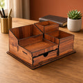 Wooden Desk Organizer - Pen & Mail Holder, Large/Small, Light Brown/Brown