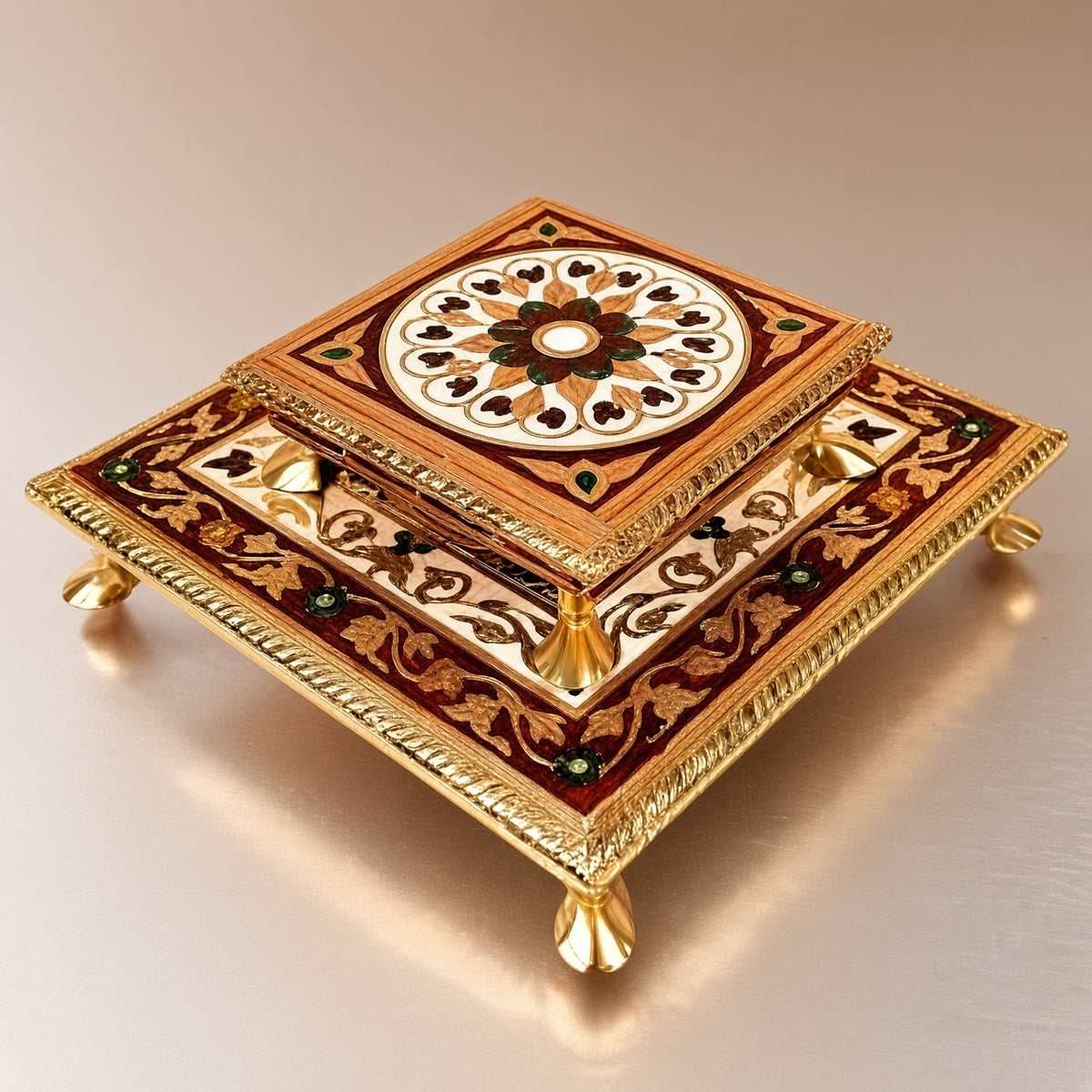 Wooden Bajot Chowki - Traditional Puja Stool, Large/Small