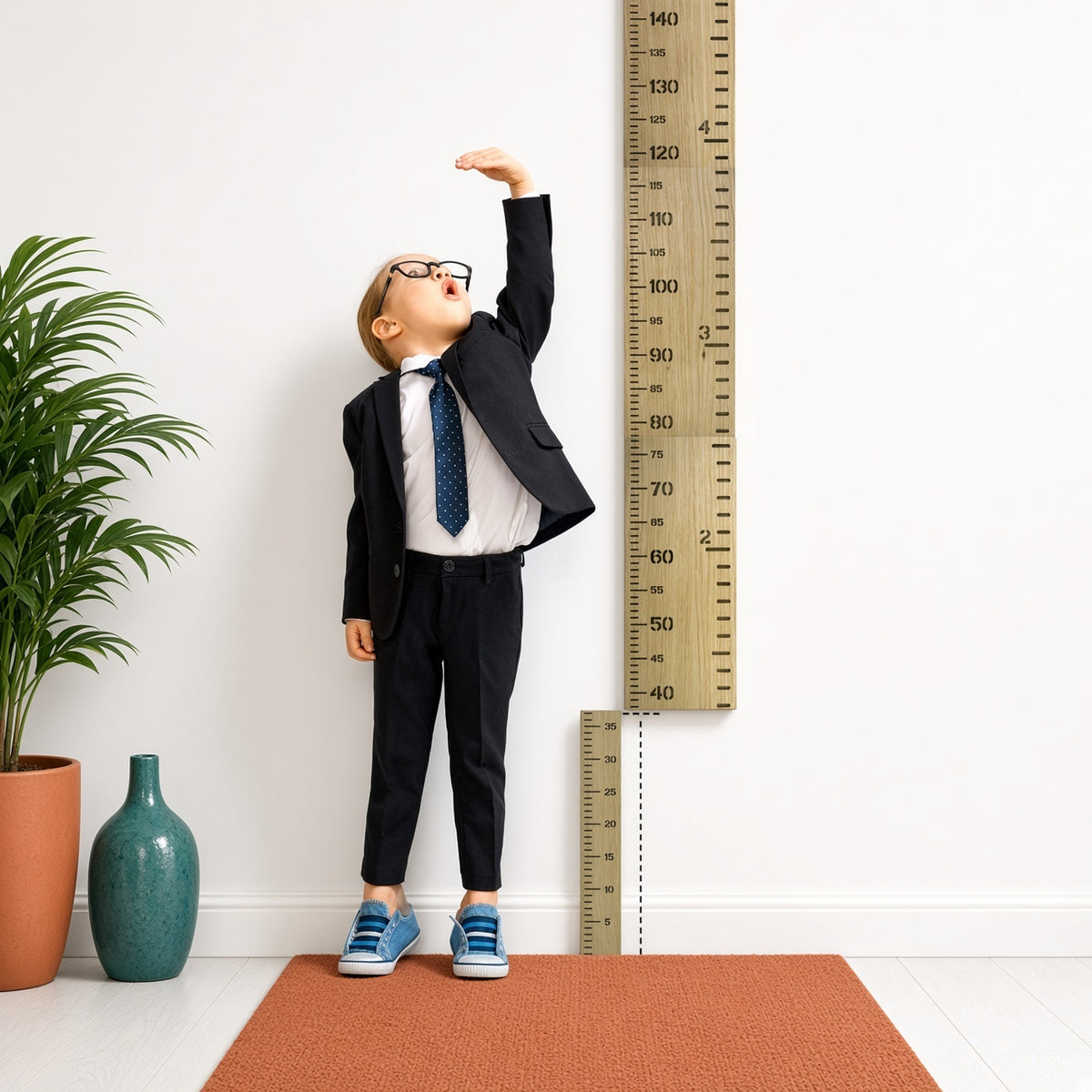 Wooden Kids Height Chart - Wall-Mounted Growth Chart with 18 Age Markers, Blue/Pink