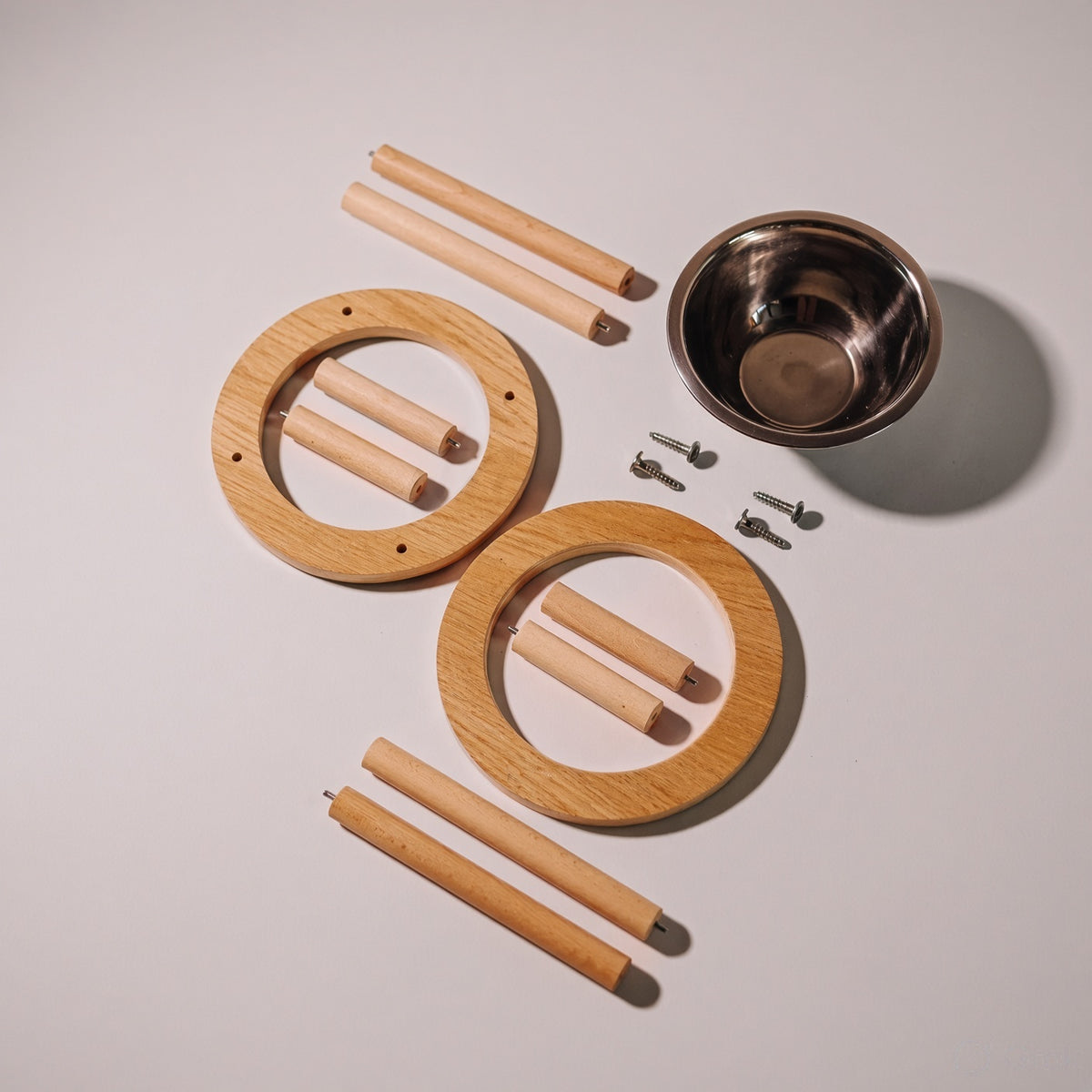 Wooden Dandi Pet Bowl Stand - Burmese Teak Rod, Single/Double/Triple Bowl