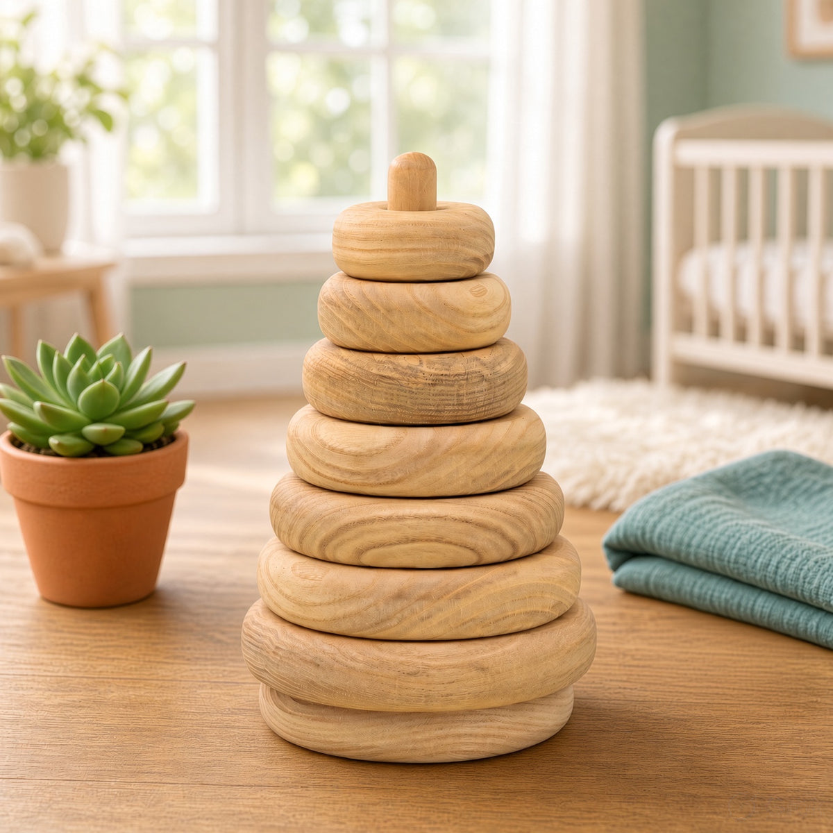 Wooden Stacking Toy - Square, Round & Triangle, 7-Piece Set