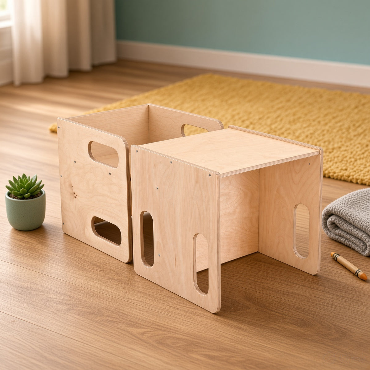 Kids Wooden Table & Chair Set - Sturdy Bolted Design, Brown or Beige