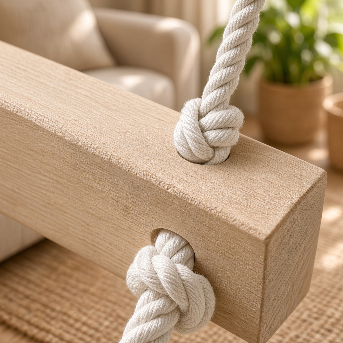 7-Step Wooden Rope Climbing Ladder for Kids - Seasoned Pine, Indoor/Outdoor Play (Ages 4–10)