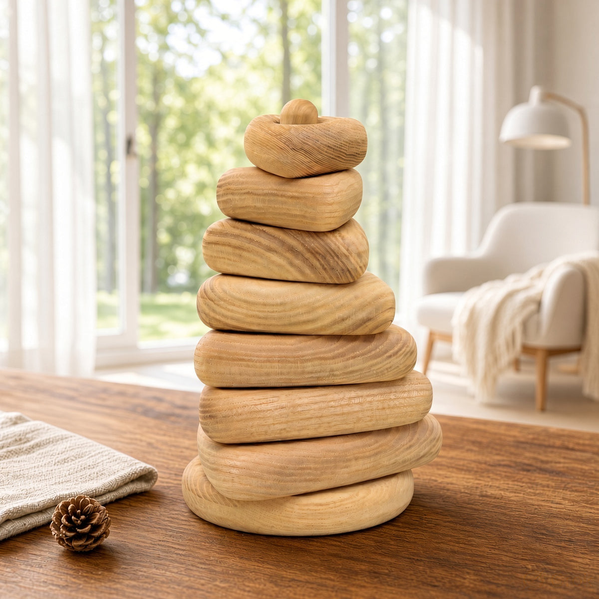 Wooden Stacking Toy - Square, Round & Triangle, 7-Piece Set