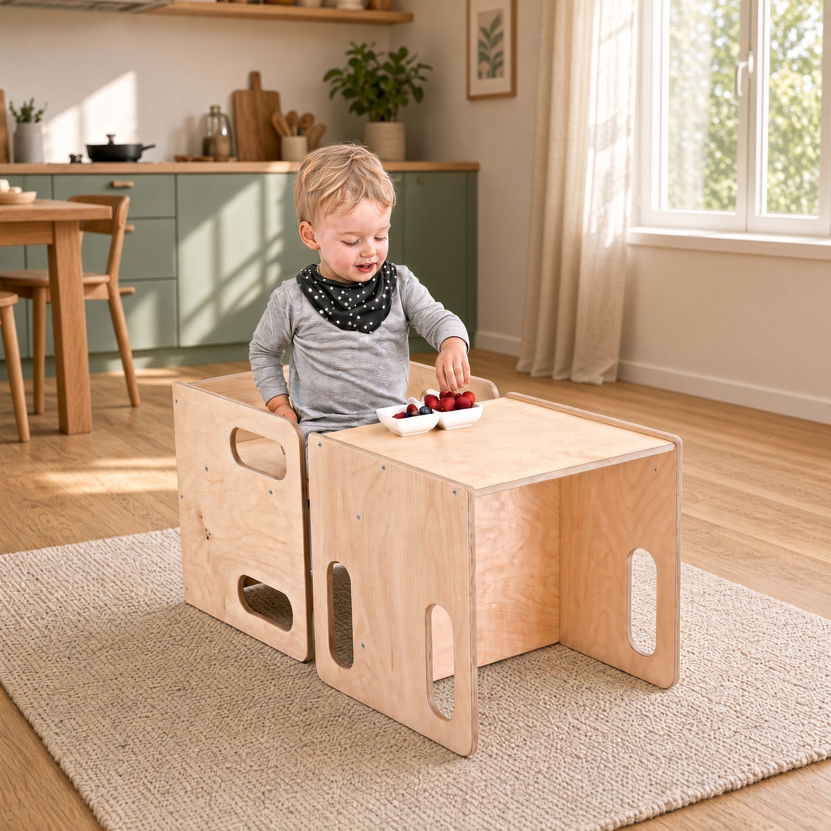 Kids Wooden Table & Chair Set - Sturdy Bolted Design, Brown or Beige