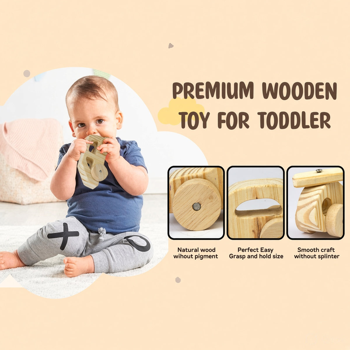 Wooden Toy Vehicle Set - Car, Van & Helicopter, Single or Combo Set of 3