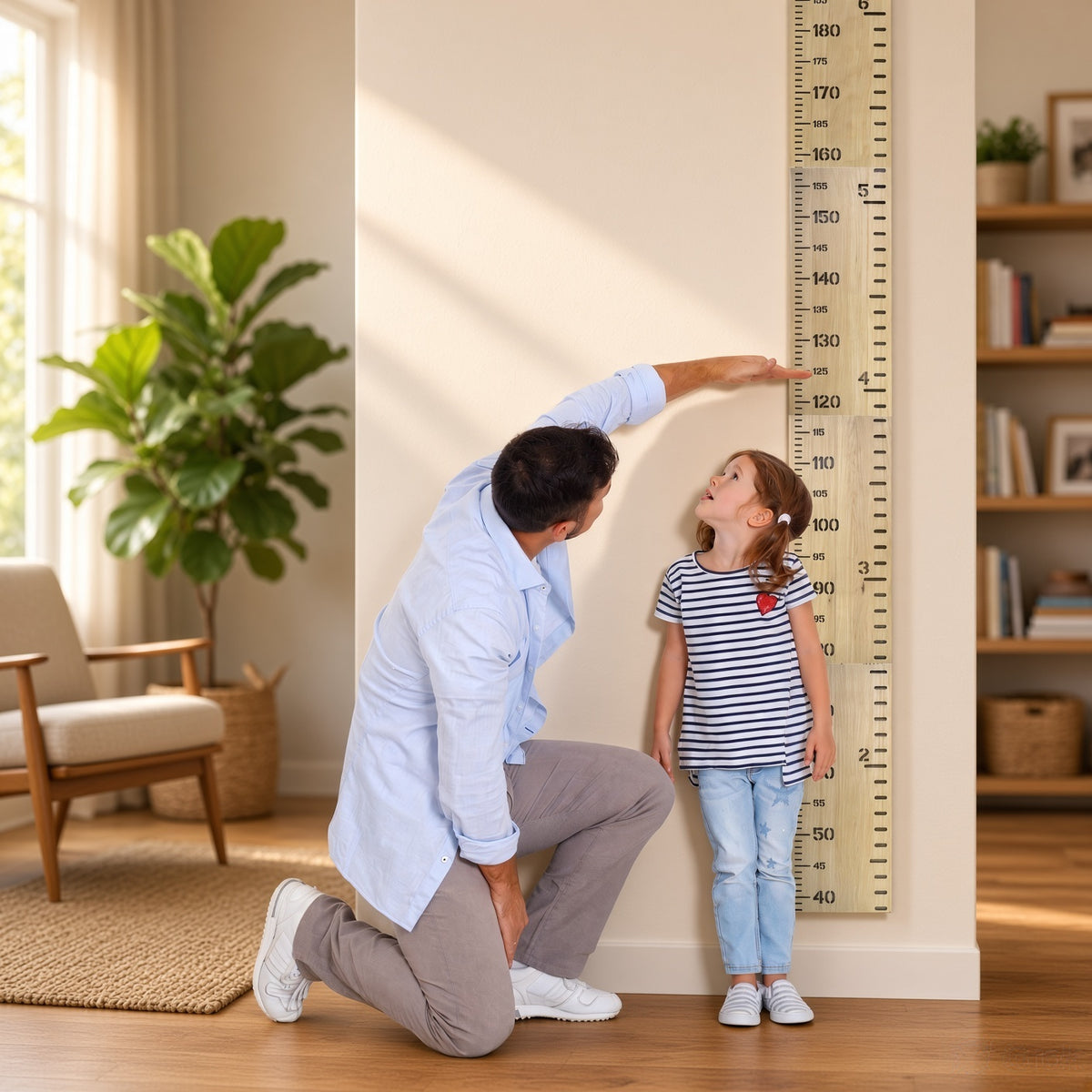 Wooden Kids Height Chart - Wall-Mounted Growth Chart with 18 Age Markers, Blue/Pink