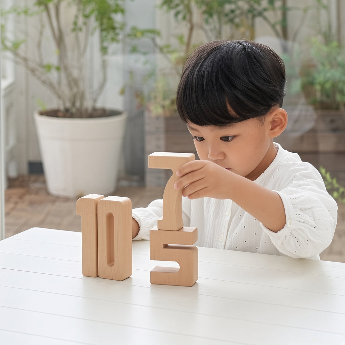 Wooden Number Blocks Learning Toy - Set of 10, Numbers 0-9, Birch Ply