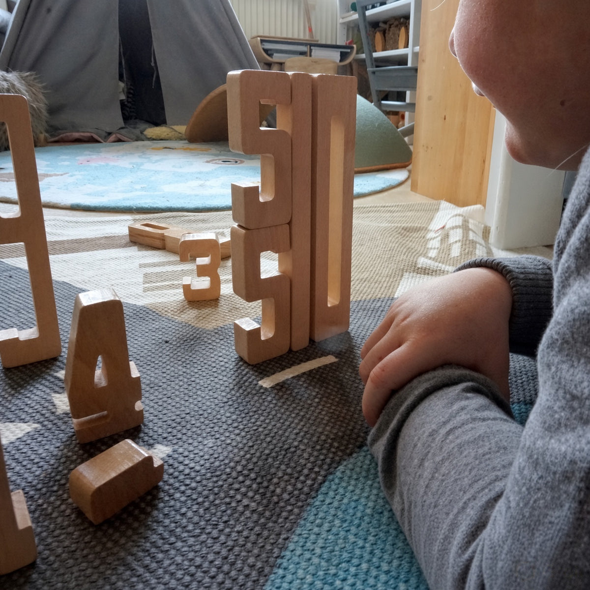 Wooden Number Blocks Learning Toy - Set of 10, Numbers 0-9, Birch Ply