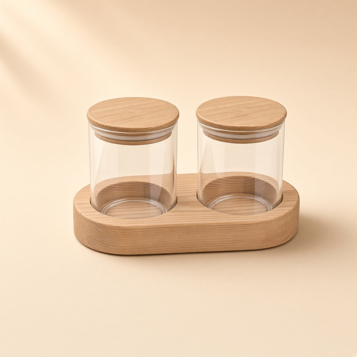 Kitchen Storage Jar Sets with Wooden Tray - Yogurt, Glass & Wooden Jars
