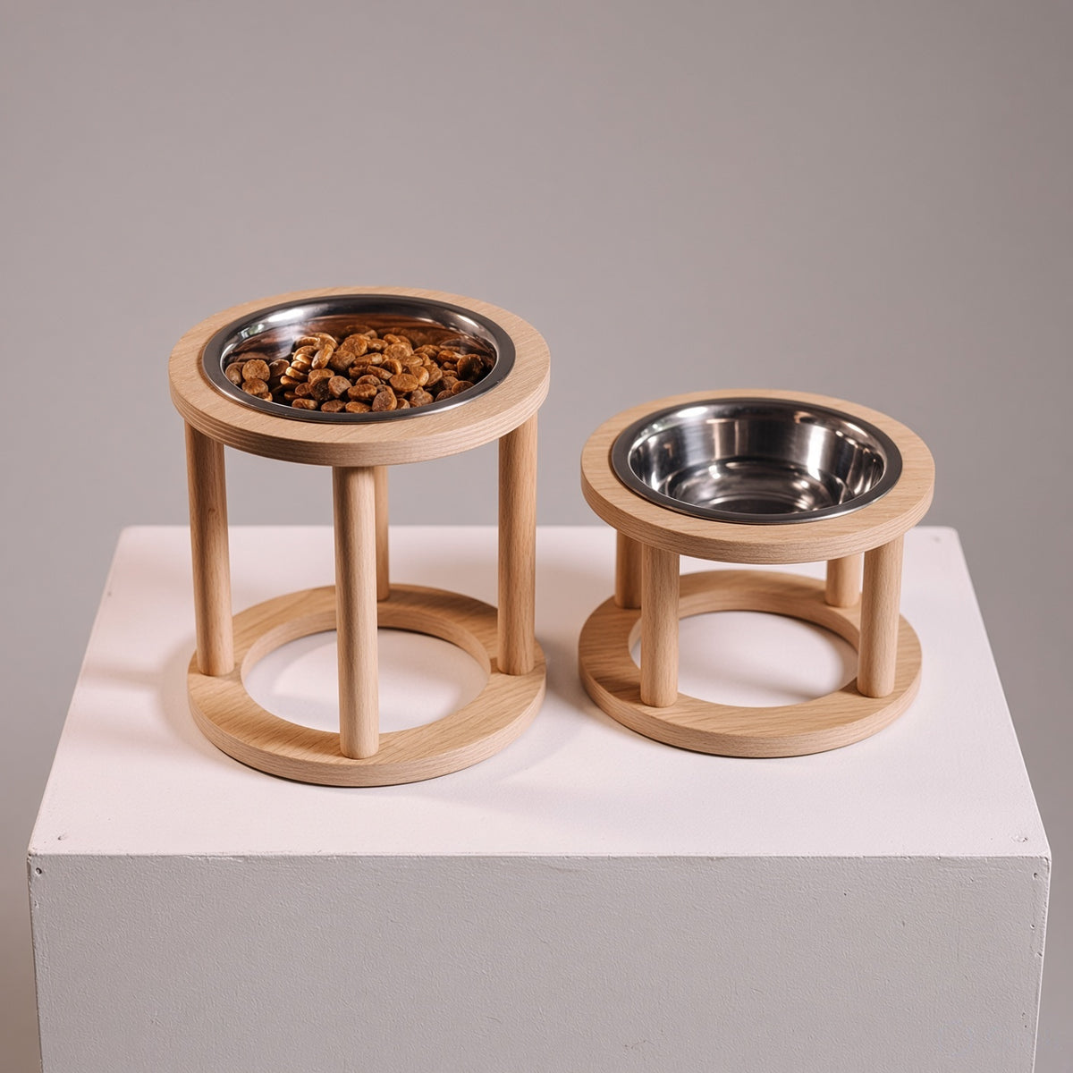 Wooden Dandi Pet Bowl Stand - Burmese Teak Rod, Single/Double/Triple Bowl