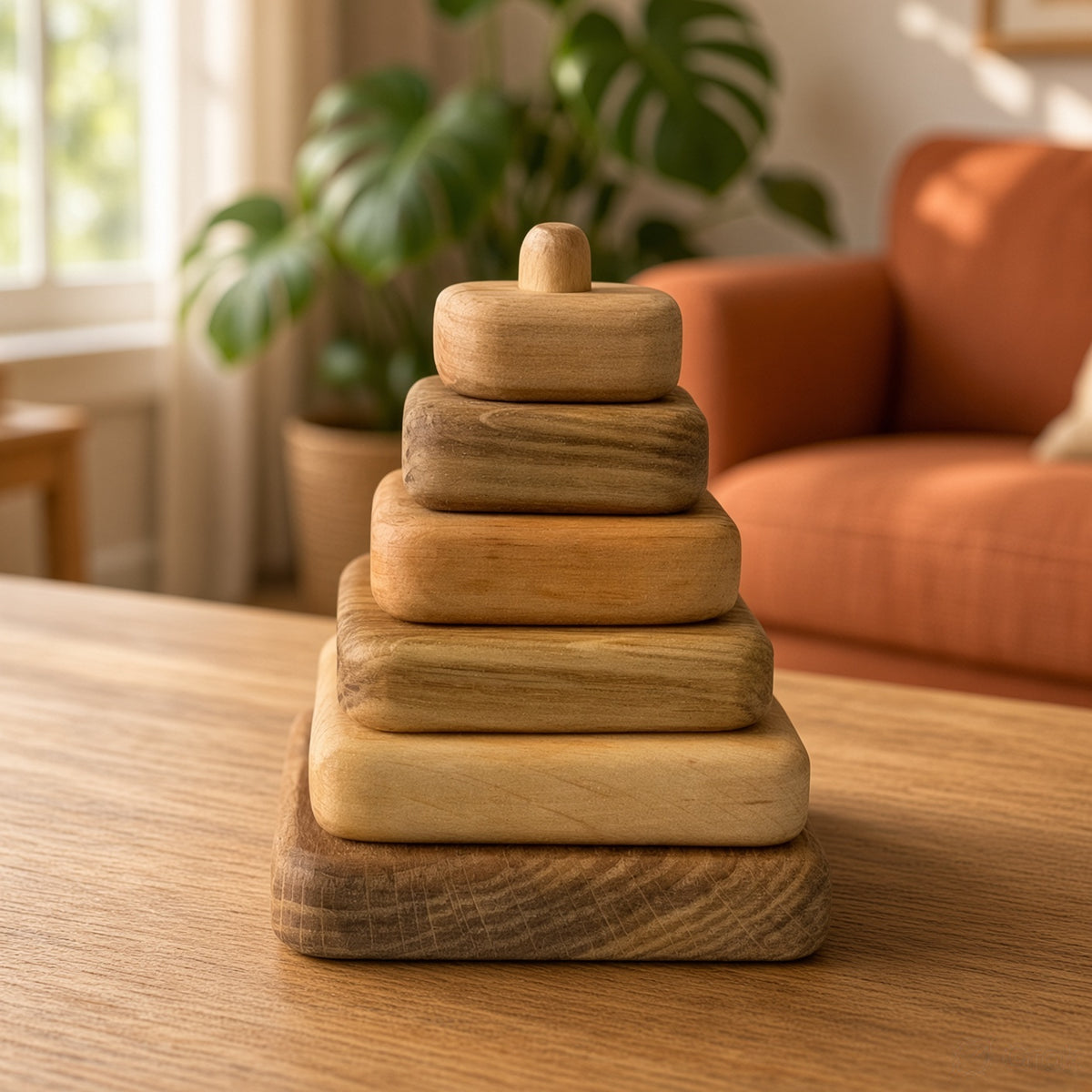 Wooden Stacking Toy - Square, Round & Triangle, 7-Piece Set