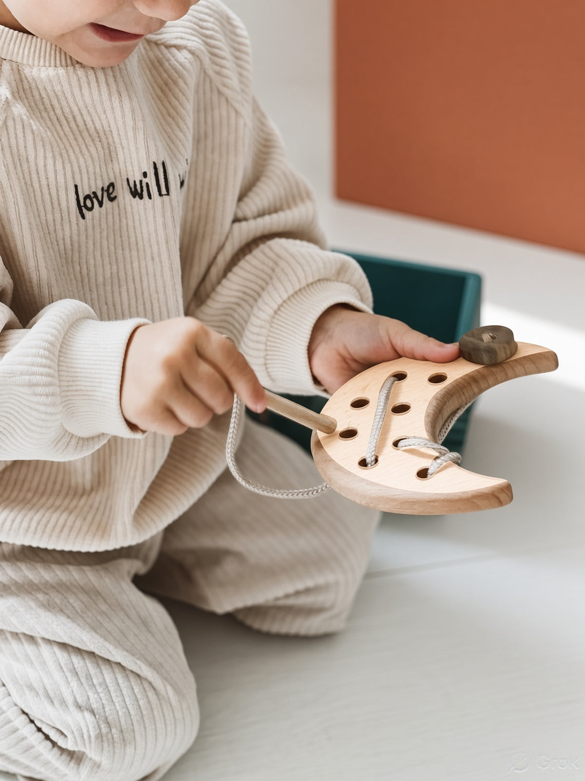 Montessori Wooden Lacing Toy - Cloud, Moon & Star Shapes for Fine Motor Skills