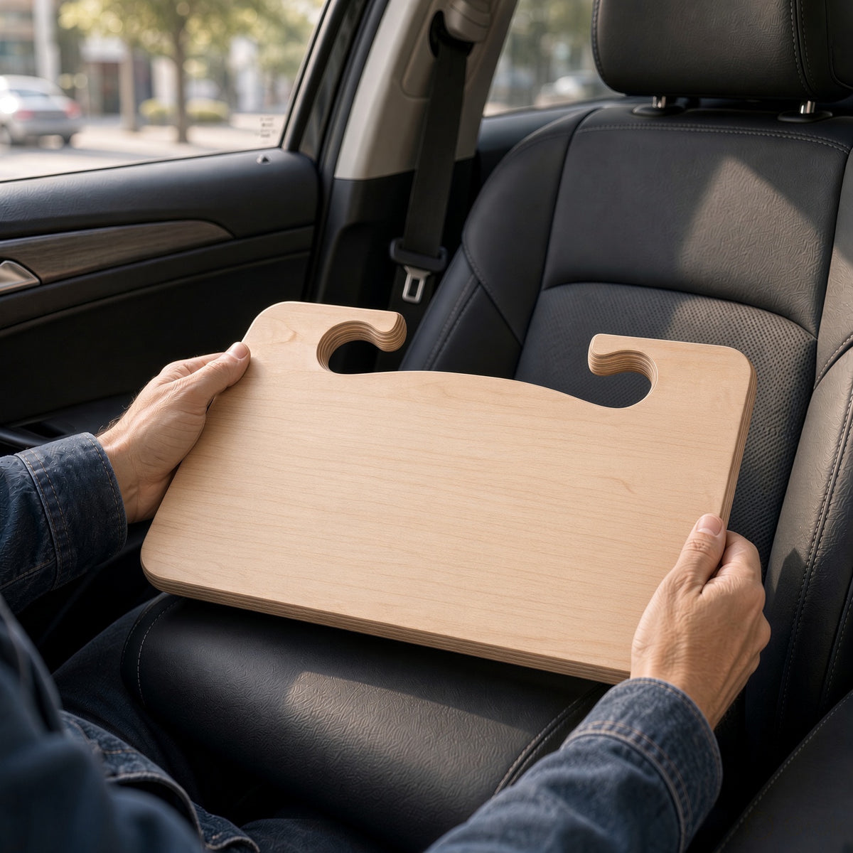 Wooden Steering Wheel Car Food Tray - Birch Ply Lap Desk