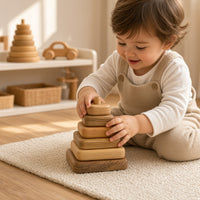 Wooden Stacking Toy - Square, Round & Triangle, 7-Piece Set