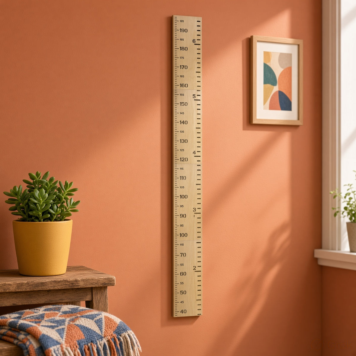 Wooden Kids Height Chart - Wall-Mounted Growth Chart with 18 Age Markers, Blue/Pink