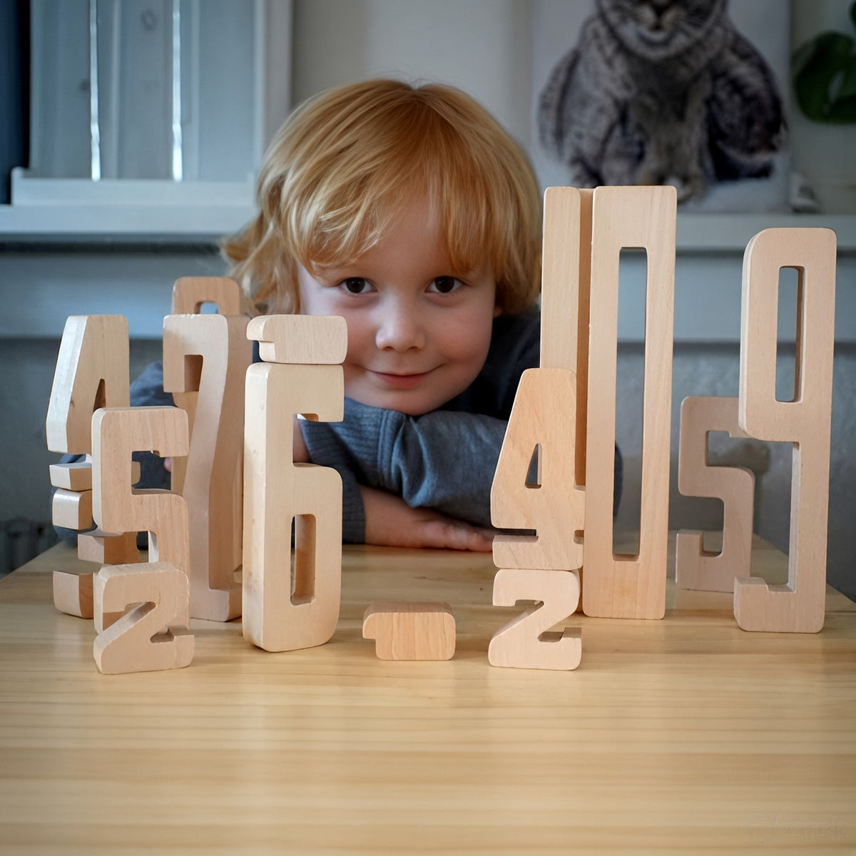Wooden Number Blocks Learning Toy - Set of 10, Numbers 0-9, Birch Ply