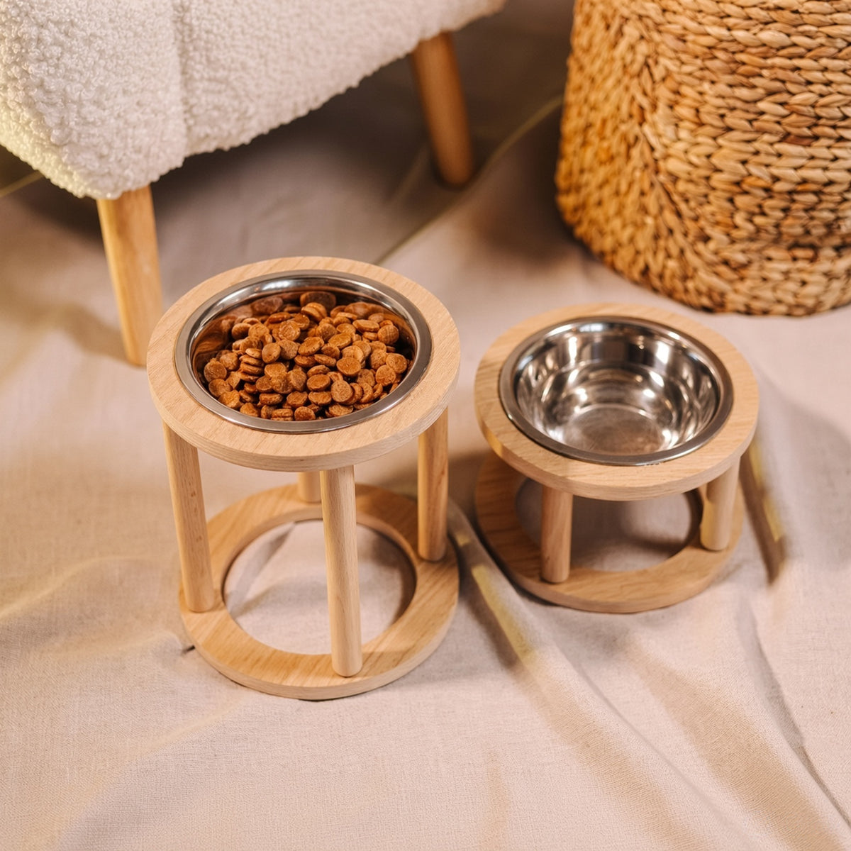 Wooden Dandi Pet Bowl Stand - Burmese Teak Rod, Single/Double/Triple Bowl