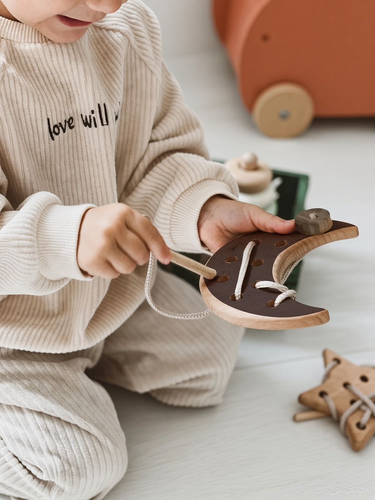 Montessori Wooden Lacing Toy - Cloud, Moon & Star Shapes for Fine Motor Skills
