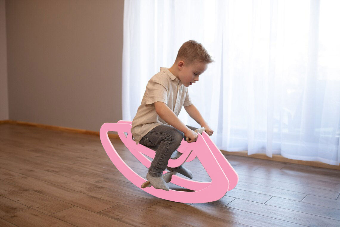 Wooden Rocking Horse for Kids - Birch Plywood, Pink/Blue, Sturdy Rocking Base