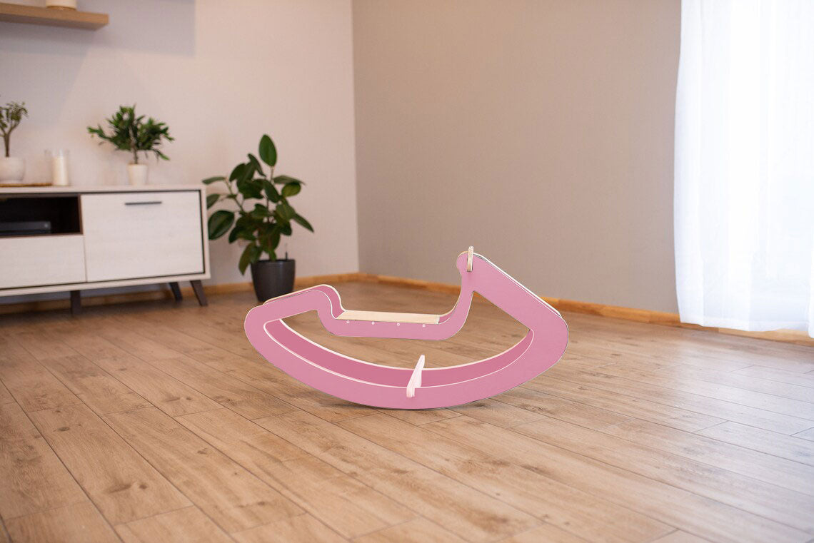 Wooden Rocking Horse for Kids - Birch Plywood, Pink/Blue, Sturdy Rocking Base