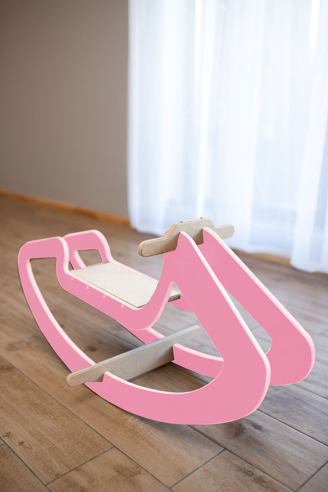 Wooden Rocking Horse for Kids - Birch Plywood, Pink/Blue, Sturdy Rocking Base