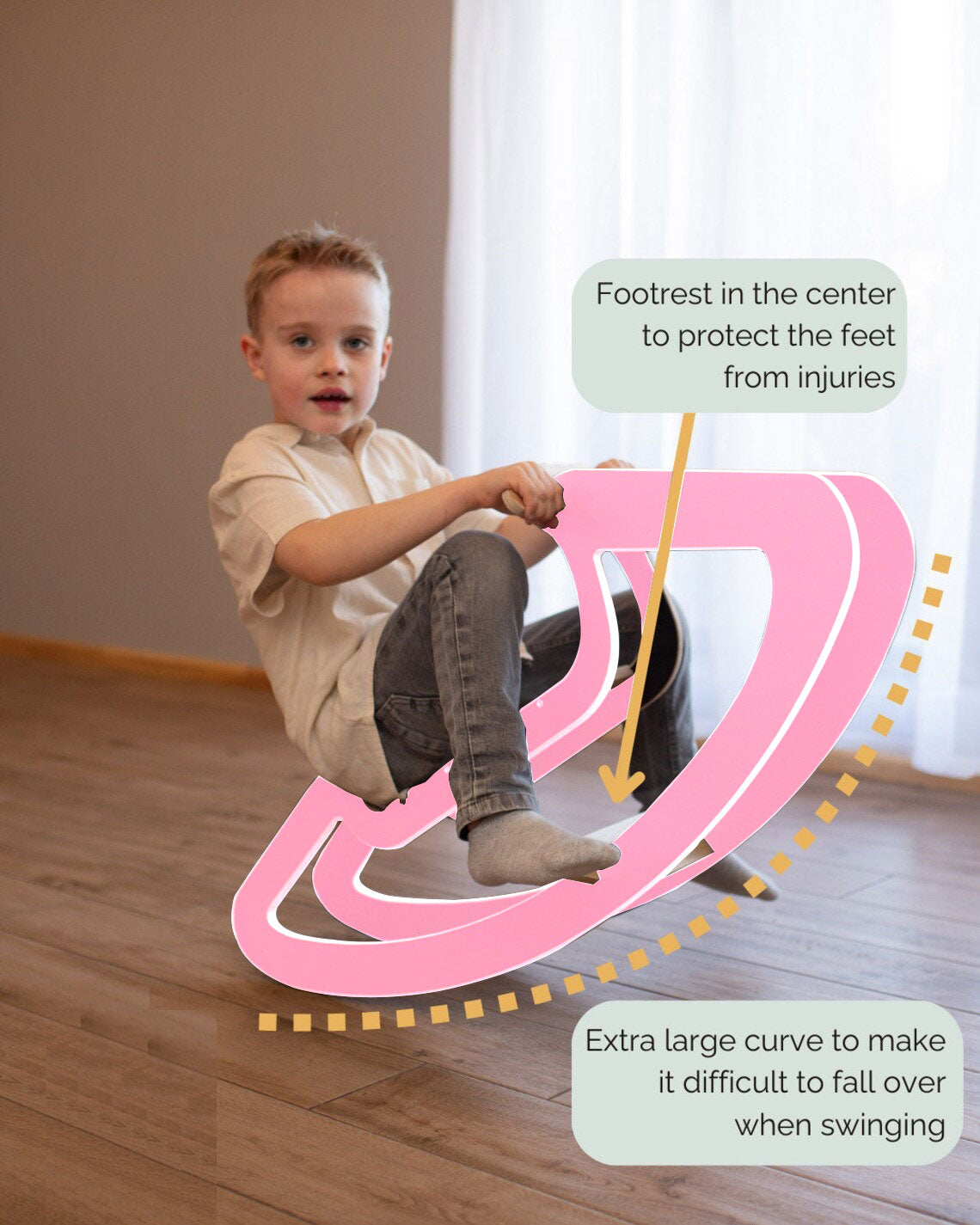Wooden Rocking Horse for Kids - Birch Plywood, Pink/Blue, Sturdy Rocking Base