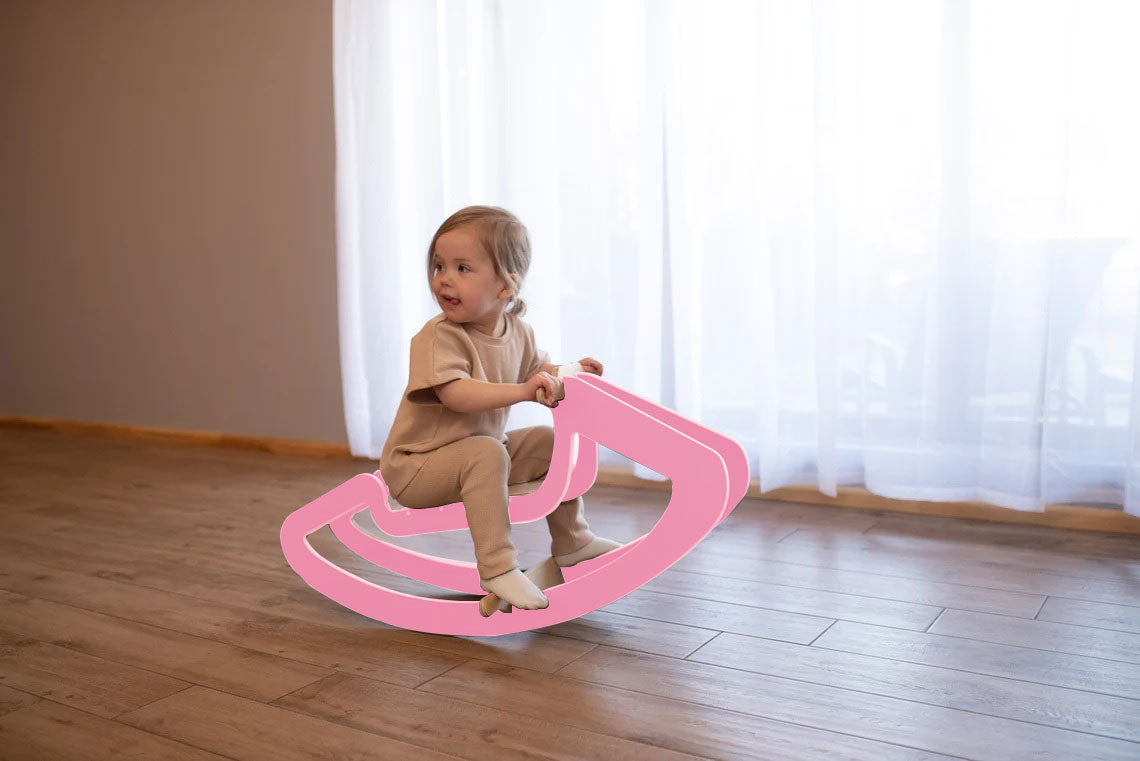 Wooden Rocking Horse for Kids - Birch Plywood, Pink/Blue, Sturdy Rocking Base